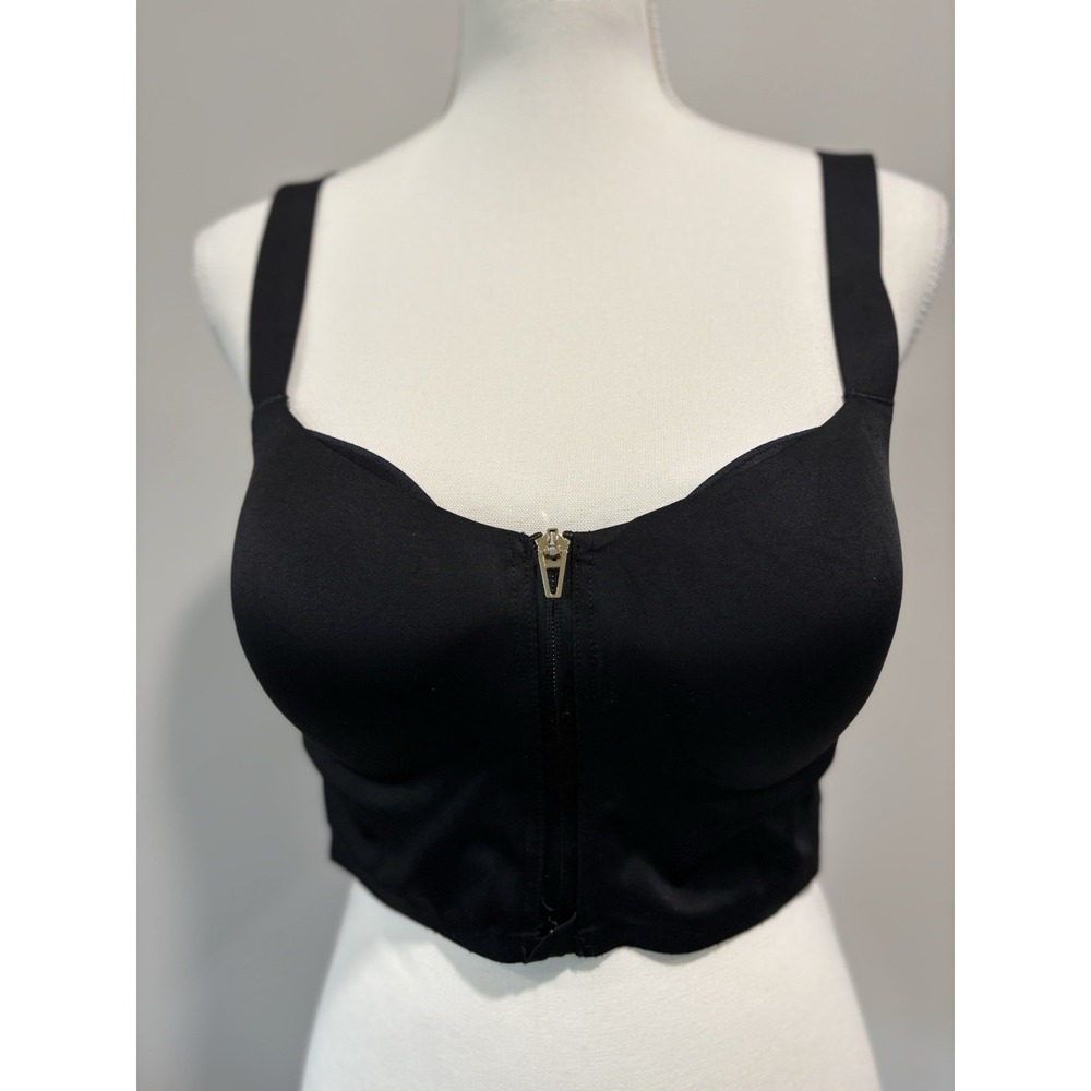 Victoria's Secret Sport Knockout 36DD Bra Black Front Zip High Impact